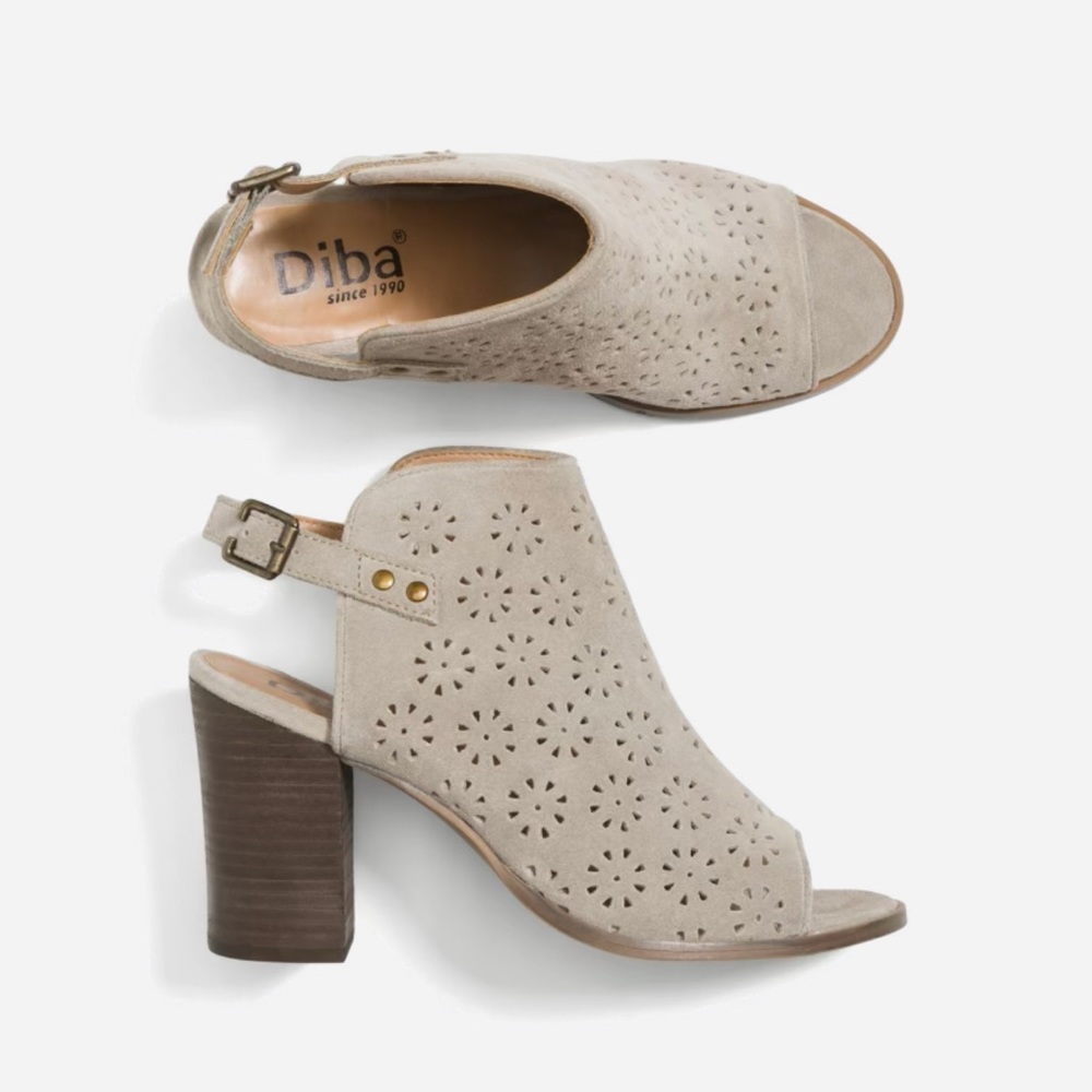 Diba Lili Floral Perforated Suede Booties, light gray, size 9.5. Worn once/twice